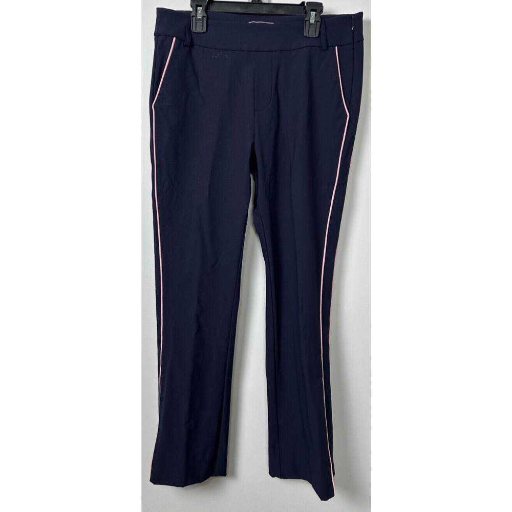 Elegant Navy Women's Straight Leg Pants with Pink Trim